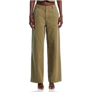 AQUA x Liat Baruch Olive Green Wide‎ Leg Cotton Pants XL